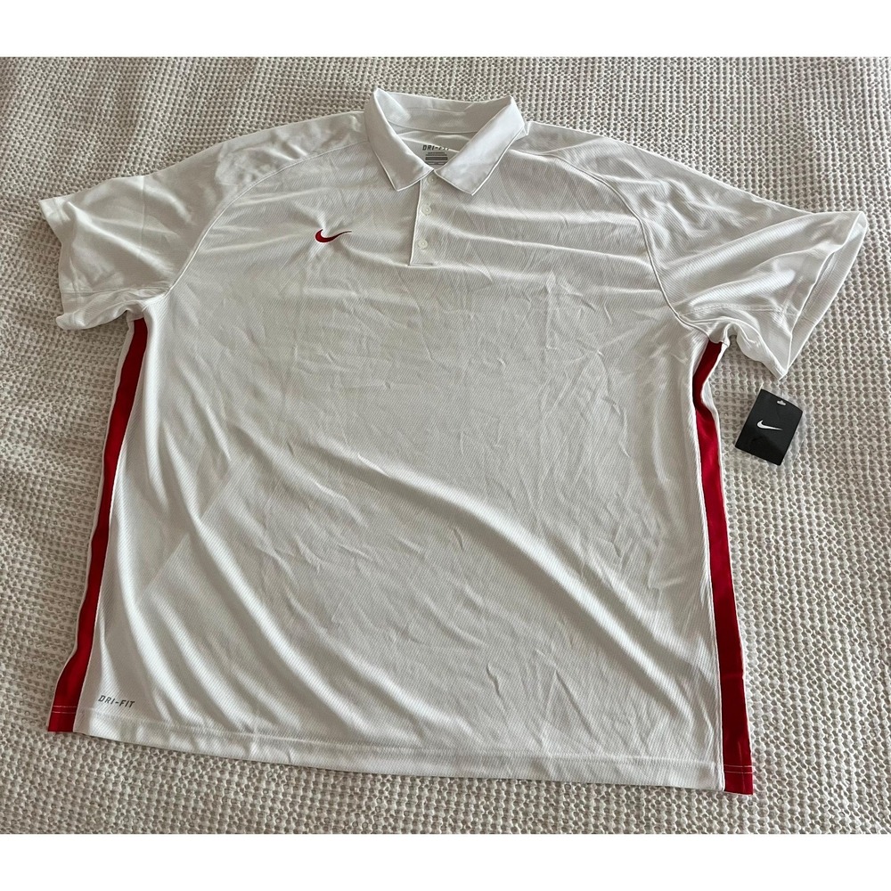 Nike Team Training White Red Dri-fit Short Sleeve Polo Shirt Sz 4XL $60
